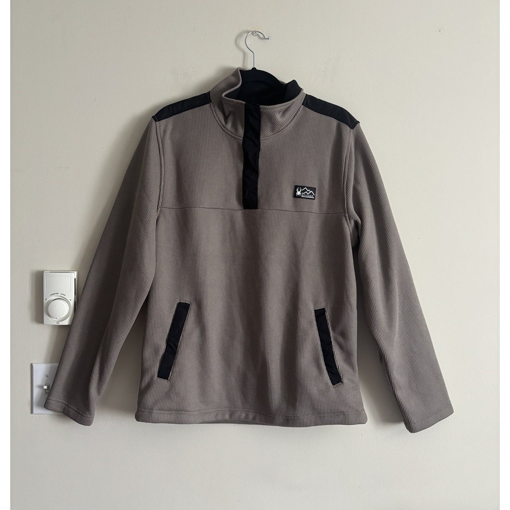 Spyder Mens Medium 1/4 T Snap Pullover Jacket Taupe Black Winter Outdoor Ski‎